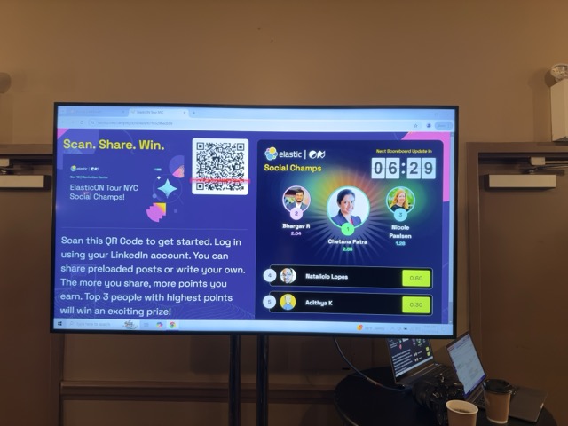A social leaderboard screen at an Elastic event.