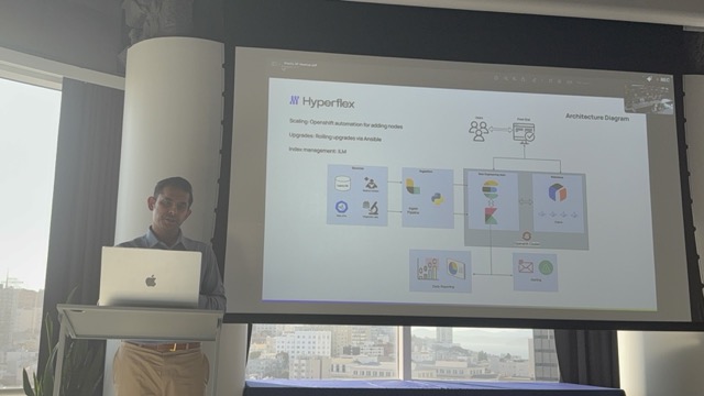 A slide showing an architecture diagram during a Hyperflex presentation.