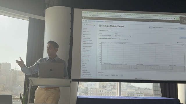 A single metric viewer screen in Elastic shown during a presentation.